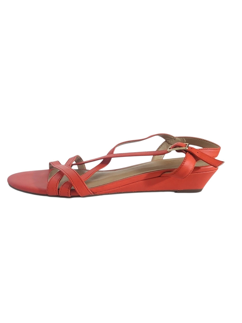 Talbots Coral Orange Leather Strappy Wedge Flats Adjustable Strap Size 9